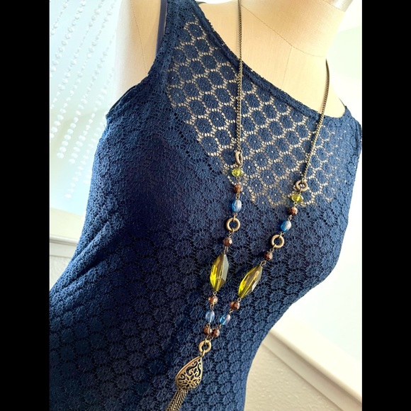 EUC S Navy Blue Lace Elegant 90s Vintage Maxi Dress - Picture 5 of 10